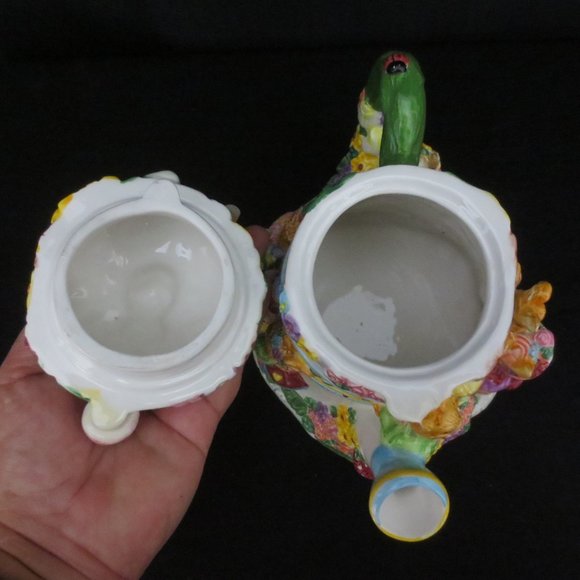 90s Mercuries Bright Colorful Springtime Whimsical Bunnies Ceramic Teapot & Lid - Picture 6 of 9
